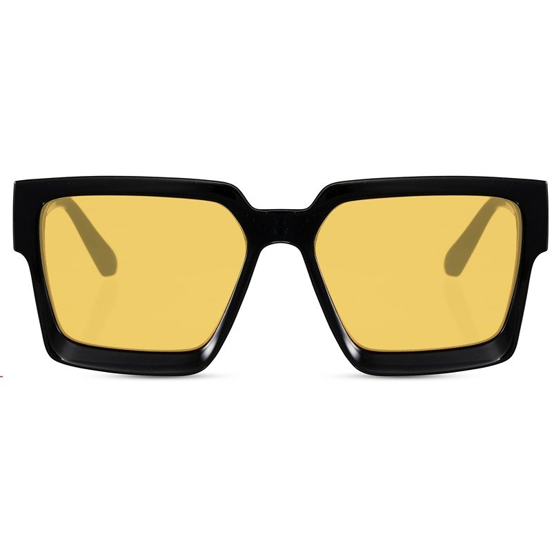 Sustainable squarred sunglasses - Poitiers | Black frame & yellow lenses