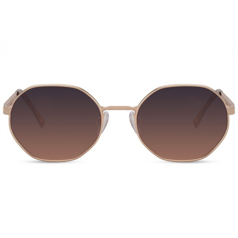 Sustainable round sunglasses - Beziers | Gold frame & brown fade lenses