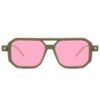 Sustainable millionaire sunglasses - Pessac | Olive frame & pink lenses