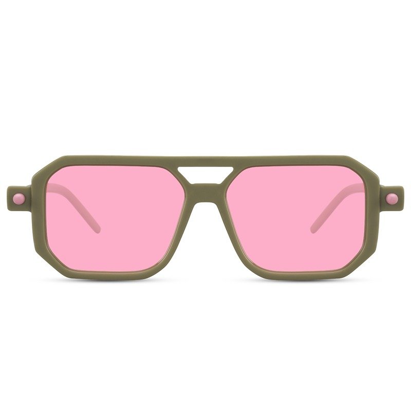Sustainable millionaire sunglasses - Pessac | Olive frame & pink lenses